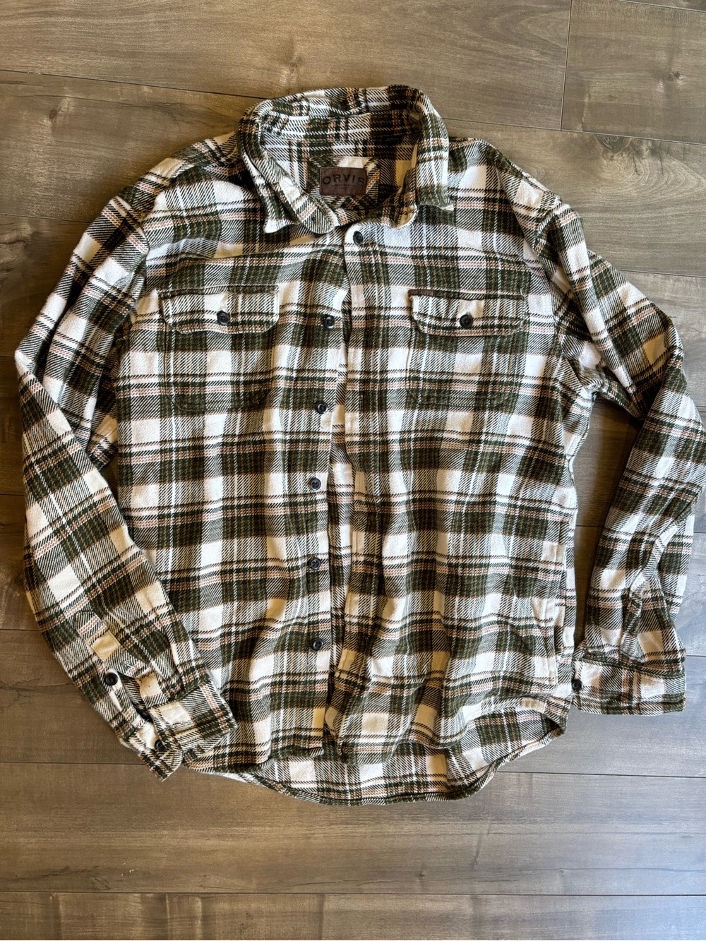 Orvis Heavyweight Plaid Flannel Shirt Jacket Green L